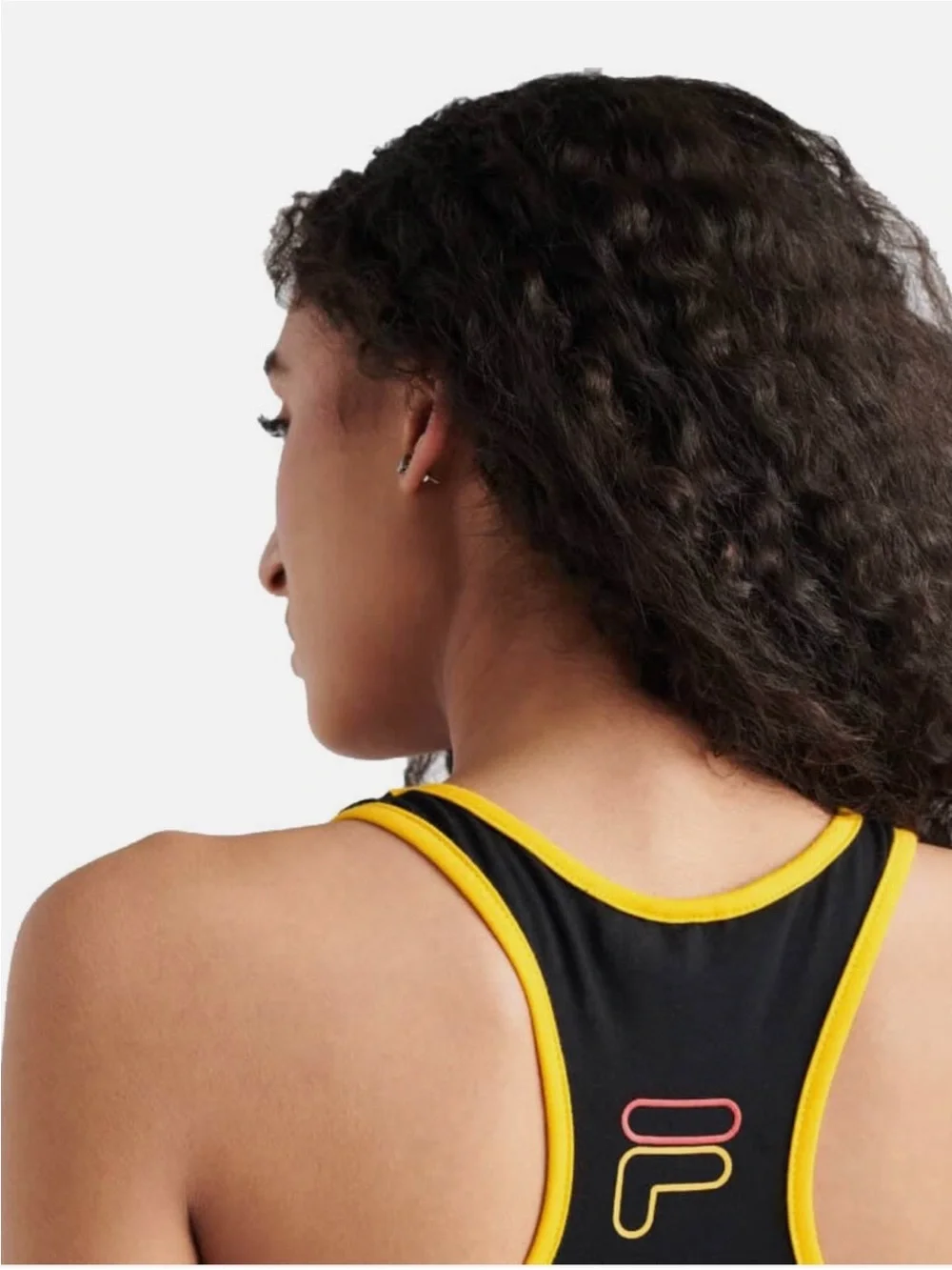 NWT FILA Rebeca Racerback Crop Top Bra Yellow Black Logo Cotton Sports Bralette